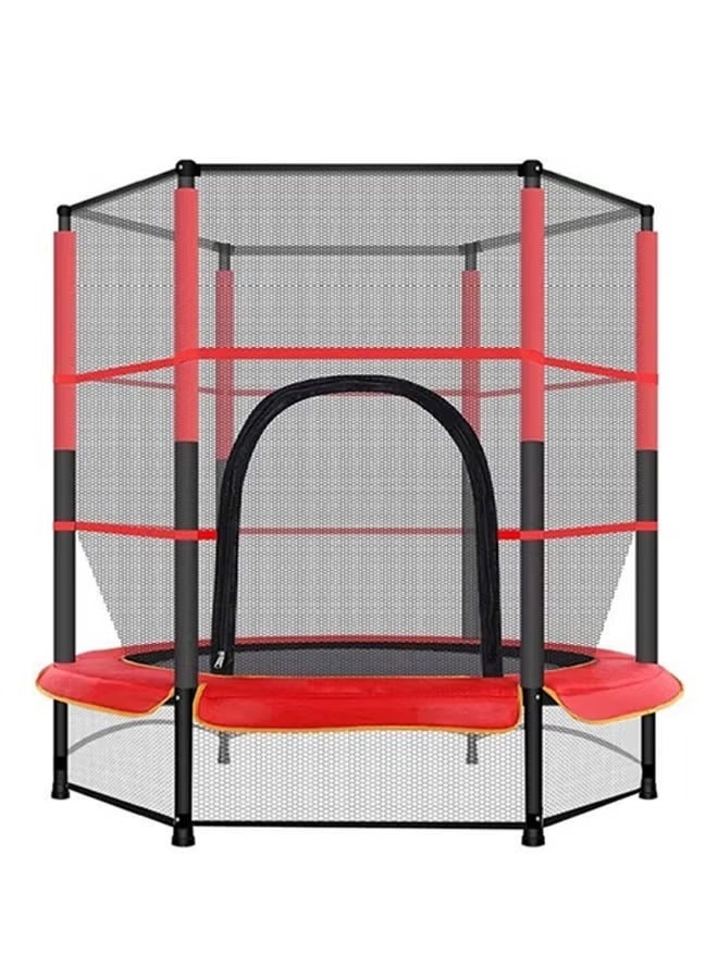 GOOTOY Round Trampoline Heavy-Duty Indoor Or Outdoor Bounce Trampolines With Safety Net For Safe And Secure Fun Time 5.5ft 140x140x130cm Color Black/Red - Image 1